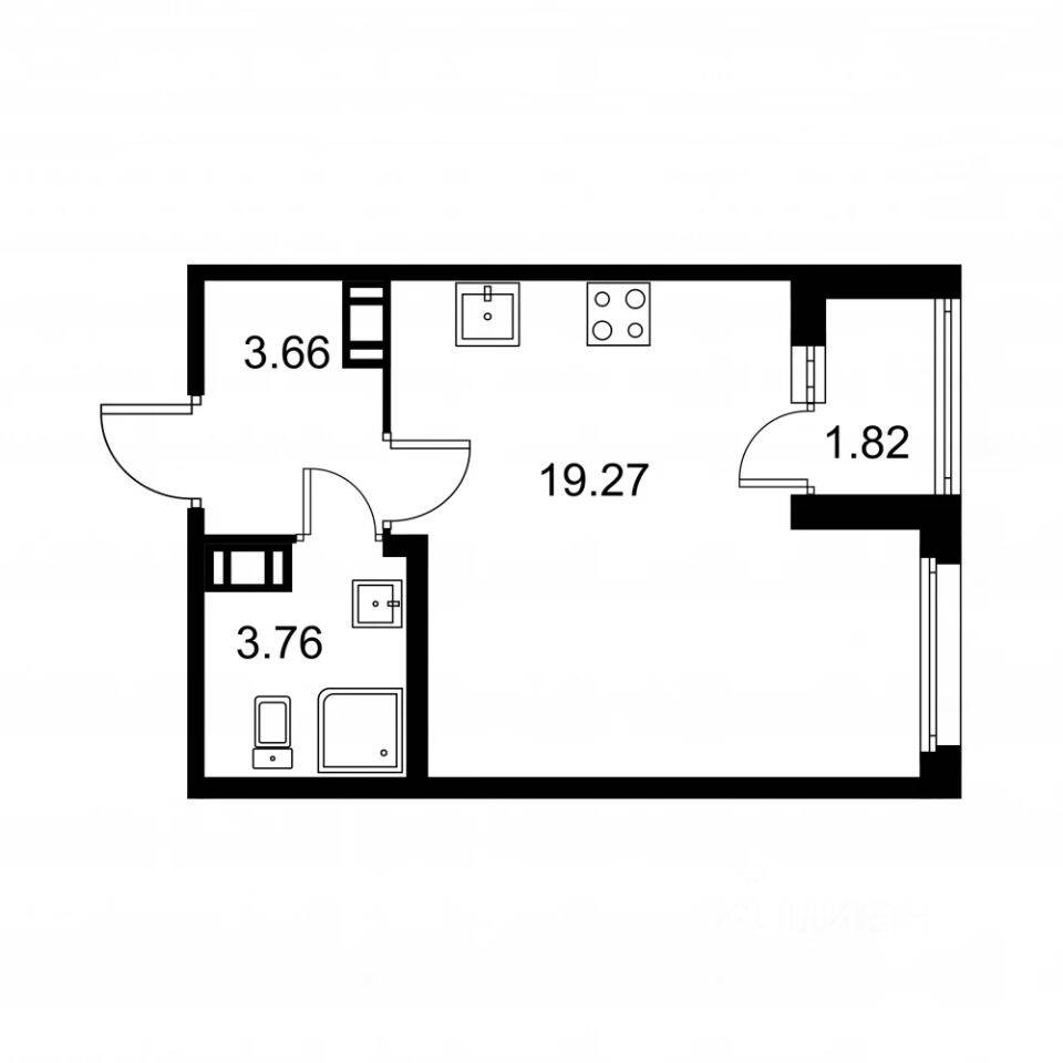 Планировка 1 комнатной квартиры, 27.6 м², в «Квартал Заречье»
