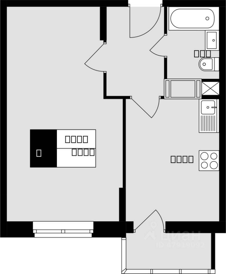 Планировка 1 комнатной квартиры, 39.3 м², в «Красная горка»