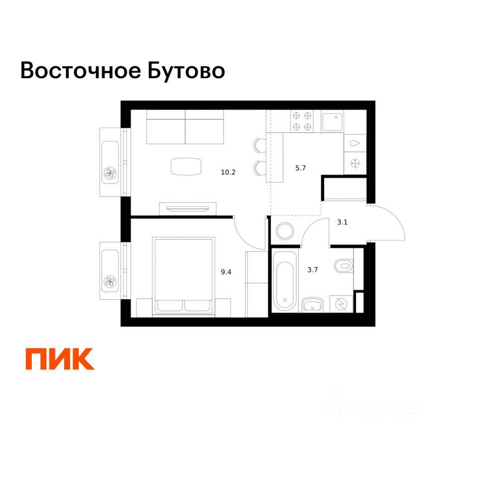 1-комн. квартира, 32,1 м², в ЖК «Восточное Бутово»