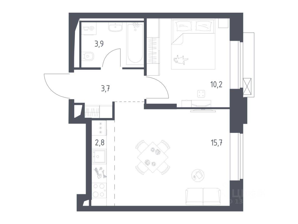 1-комн. квартира, 36,18 м², в Апарт-комплекс Верейская 41