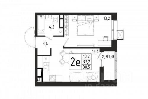 1-комн. квартира, 38,5 м², в ЖК «Берег»