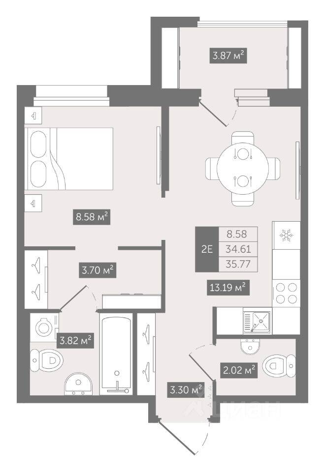1-комн. квартира, 35,77 м², в ЖК UP-квартал «Воронцовский»