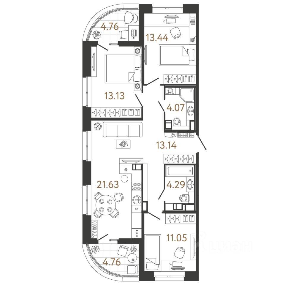 3-комн. квартира, 80,75 м², в ЖК Ультра Сити 3.0