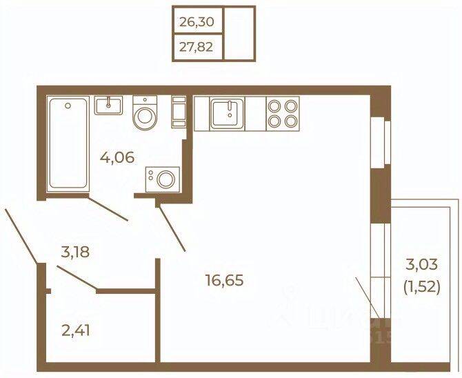 Квартира-студия, 27,82 м², в Малоэтажный ЖК Новая история
