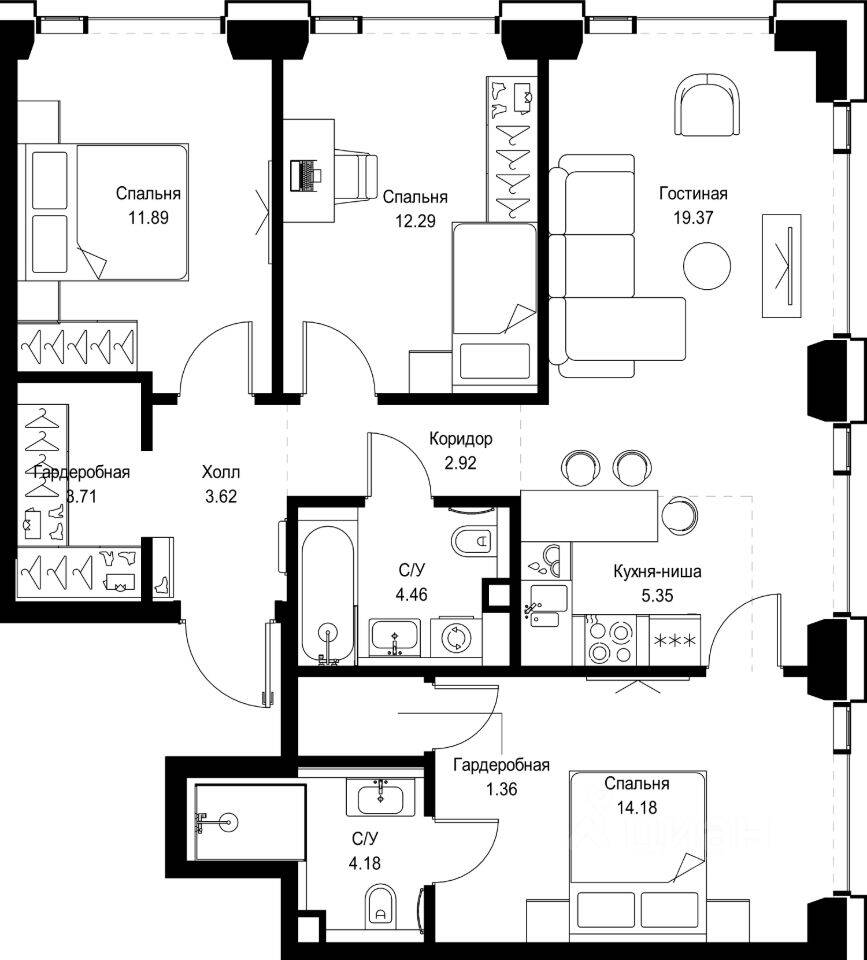 3-комн. квартира, 83,33 м², в ЖК SET