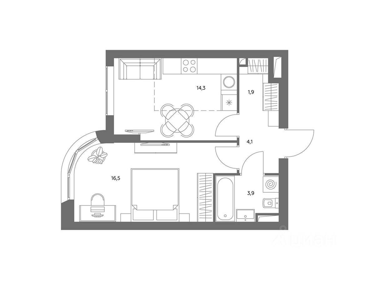 1-комн. квартира, 41 м², в ЖК Адмирал