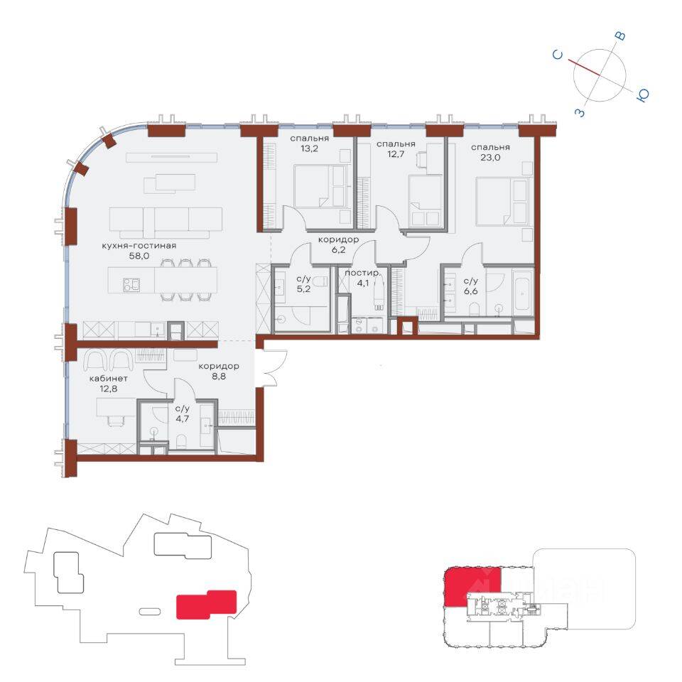 4-комн. квартира, 155,3 м², в ЖК Татарская 35