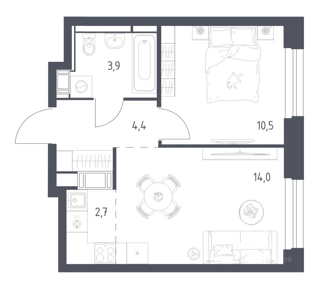 1-комн. квартира, 35,1 м², в ЖК Мытищи Парк