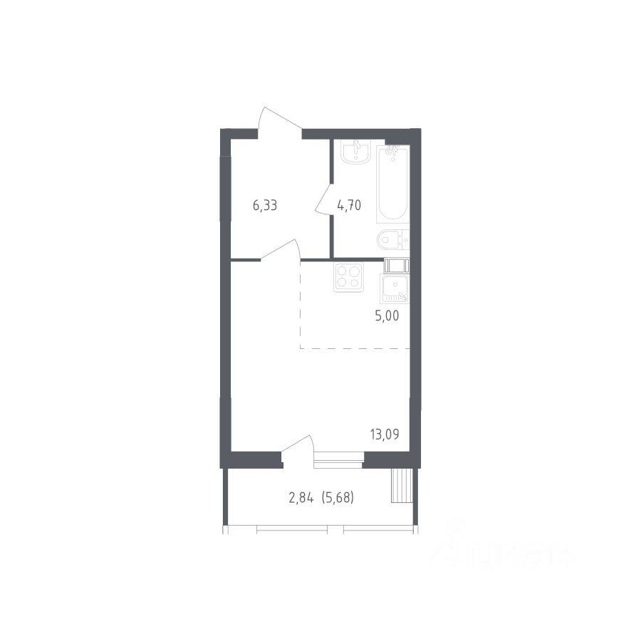 Планировка 1 комнатной квартиры, 31.6 м², в «Егорово Парк»