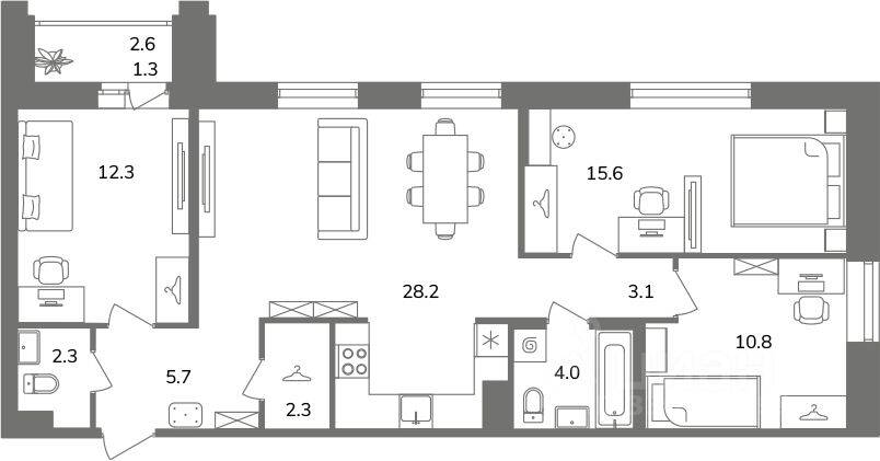 3-комн. квартира, 84,3 м², в ЖК Антверпен