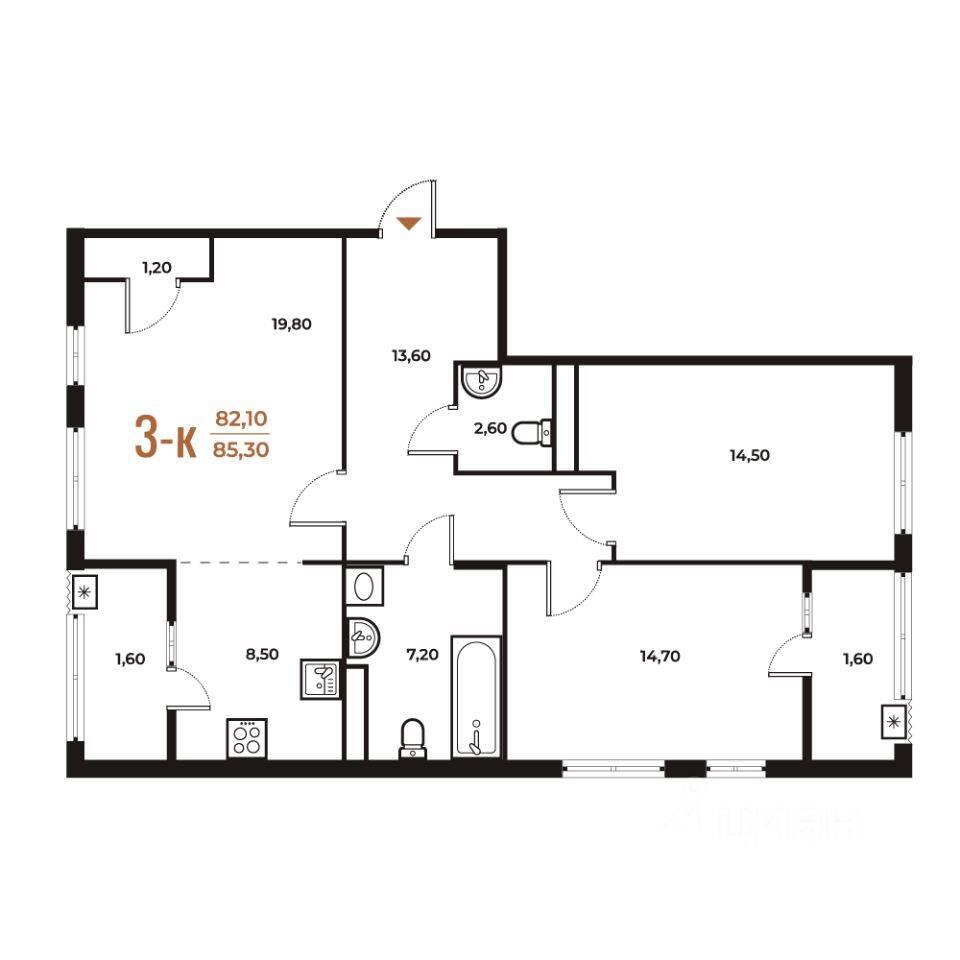 3-комн. квартира, 84,9 м², в ЖК Новое Летово