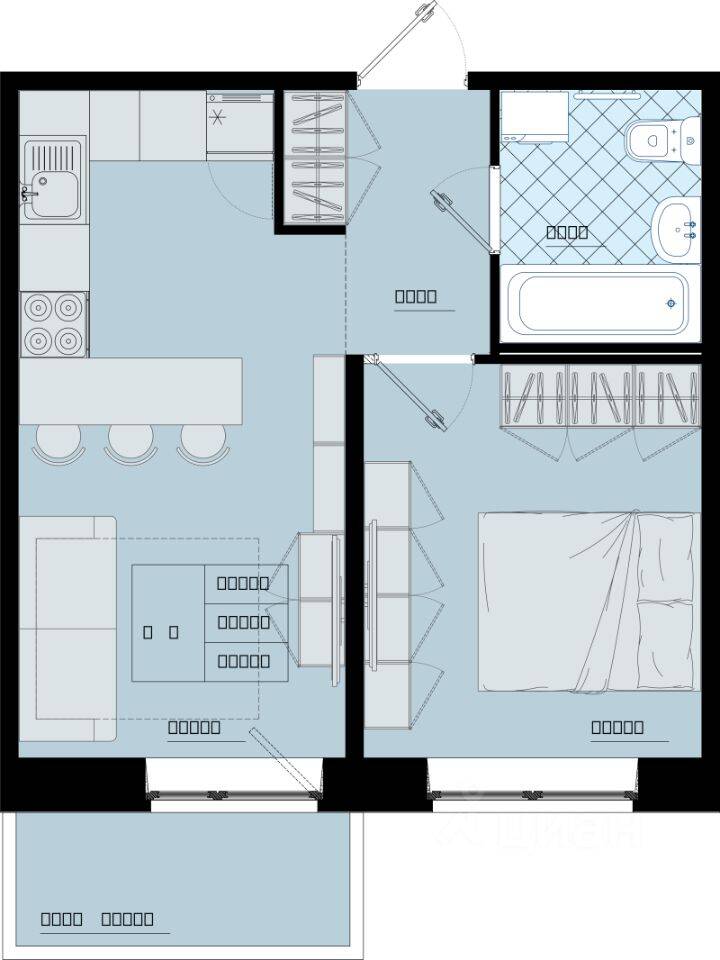 Планировка 1 комнатной квартиры, 36.5 м², в «Северный Меридиан (Бугры)»
