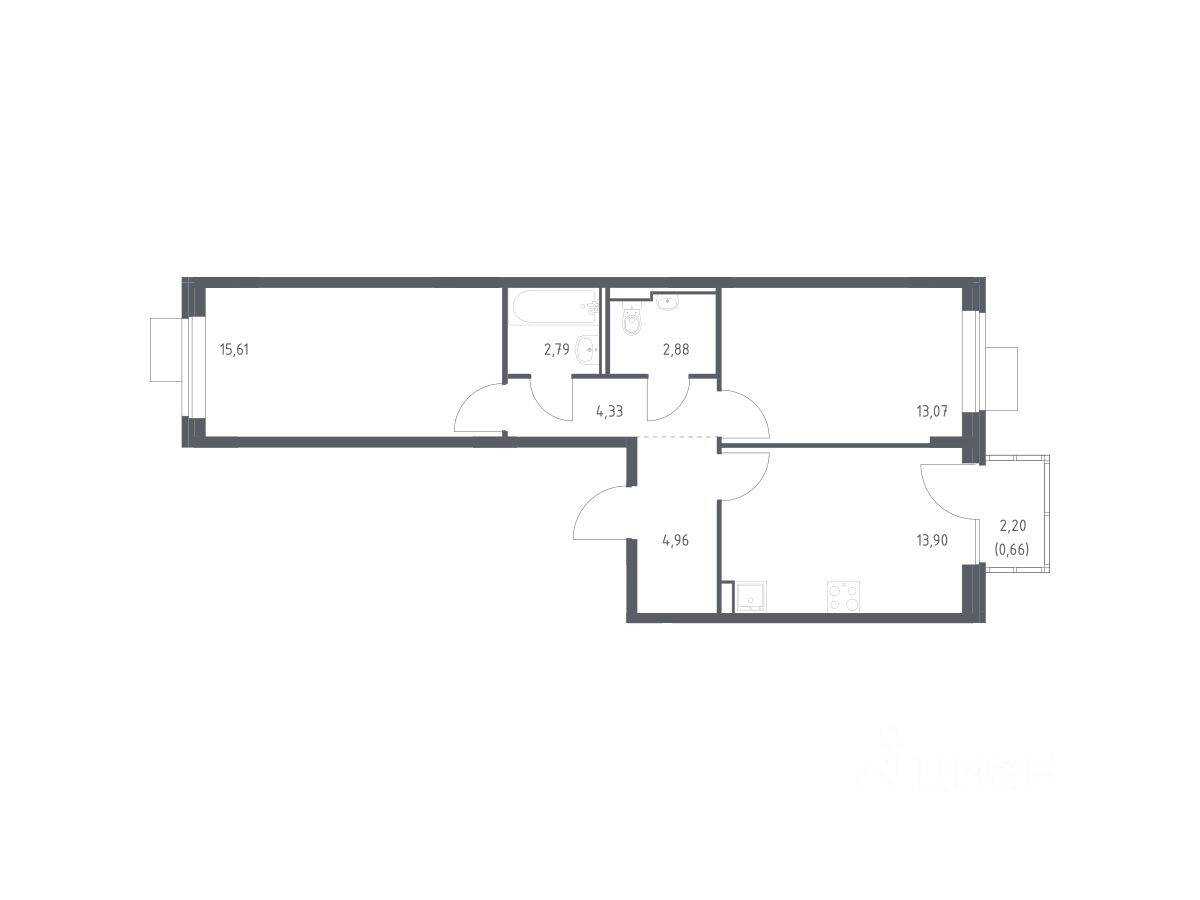 2-комн. квартира, 58,2 м², в ЖК Молжаниново