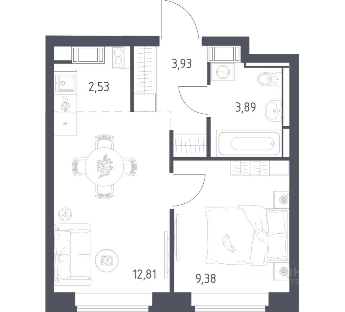 1-комн. квартира, 32,54 м², в ЖК «Большое Путилково»