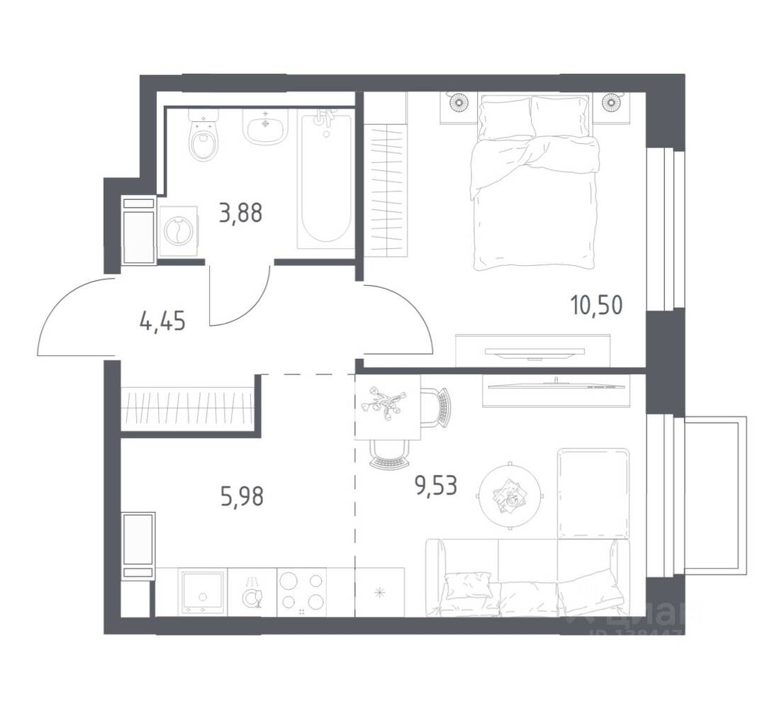 1-комн. квартира, 34,34 м², в ЖК Томилино Парк