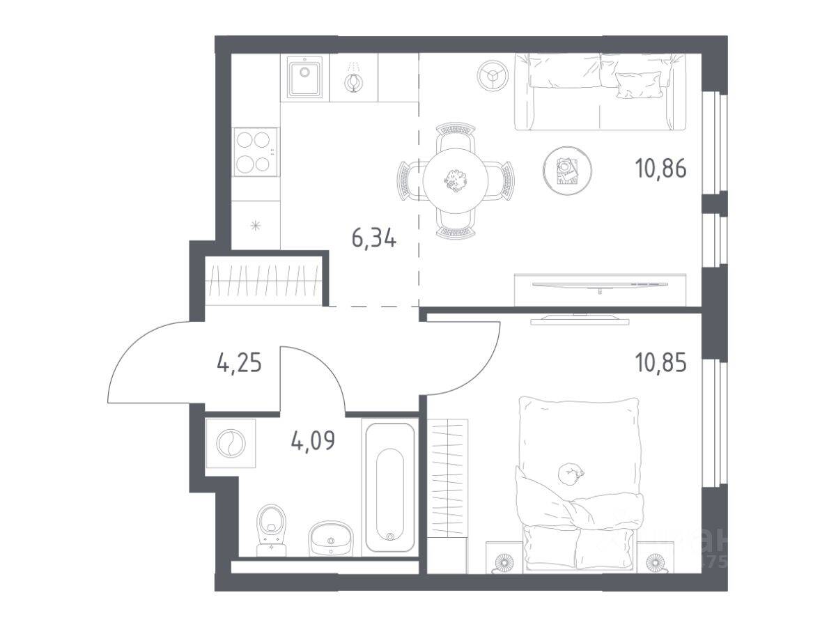 1-комн. квартира, 36,39 м², в ЖК Горки Парк