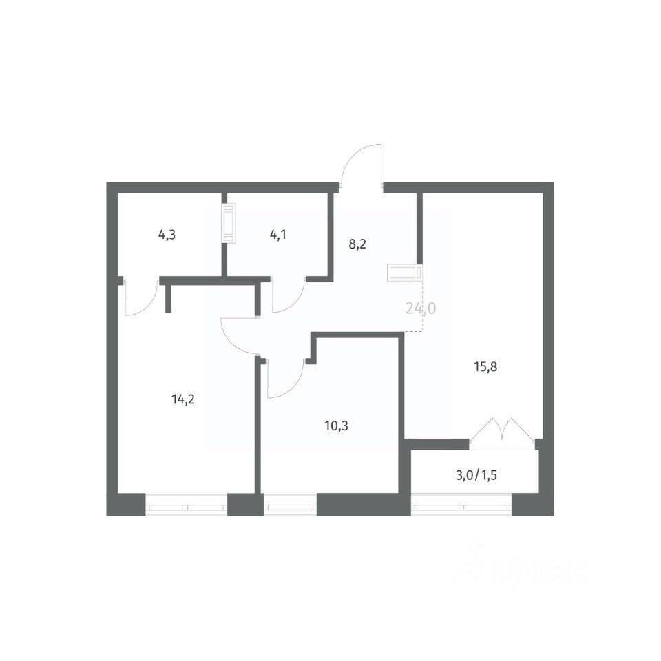 2-комн. квартира, 58,4 м², в ЖК NEWПИТЕР