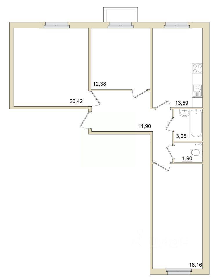 3-комн. квартира, 82,3 м², в ЖК «Granholm Village»