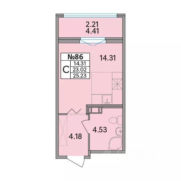Квартира-студия, 25,23 м², в ЖК Рождественский квартал