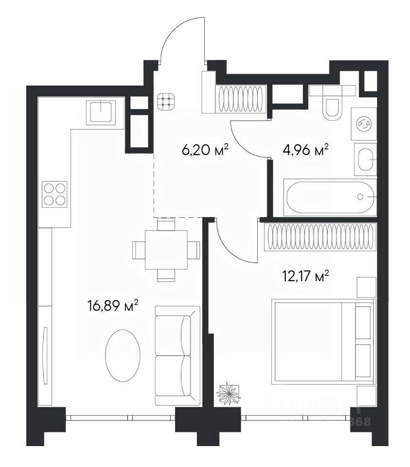 1-комн. квартира, 39,79 м², в ЖК 1-й Нагатинский