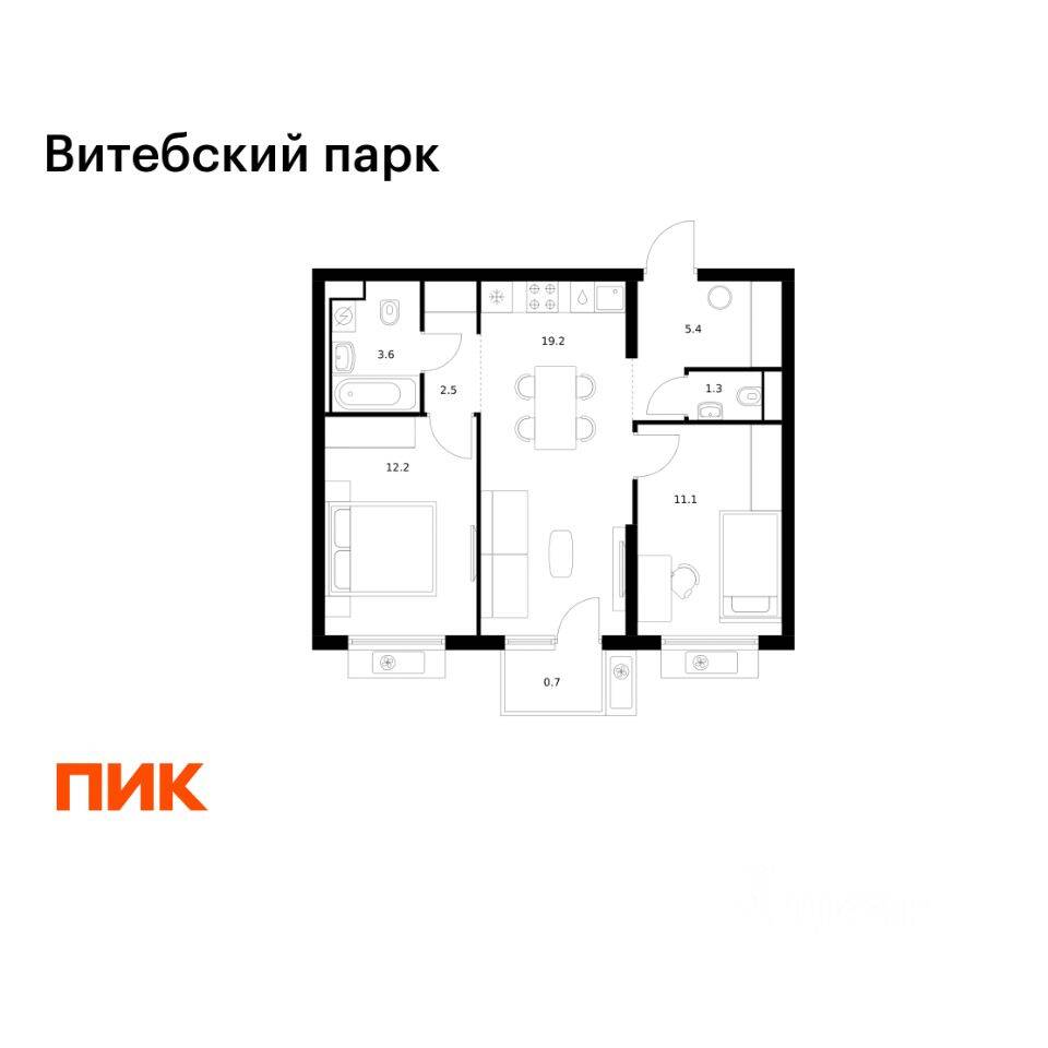 2-комн. квартира, 56 м², в ЖК Витебский парк