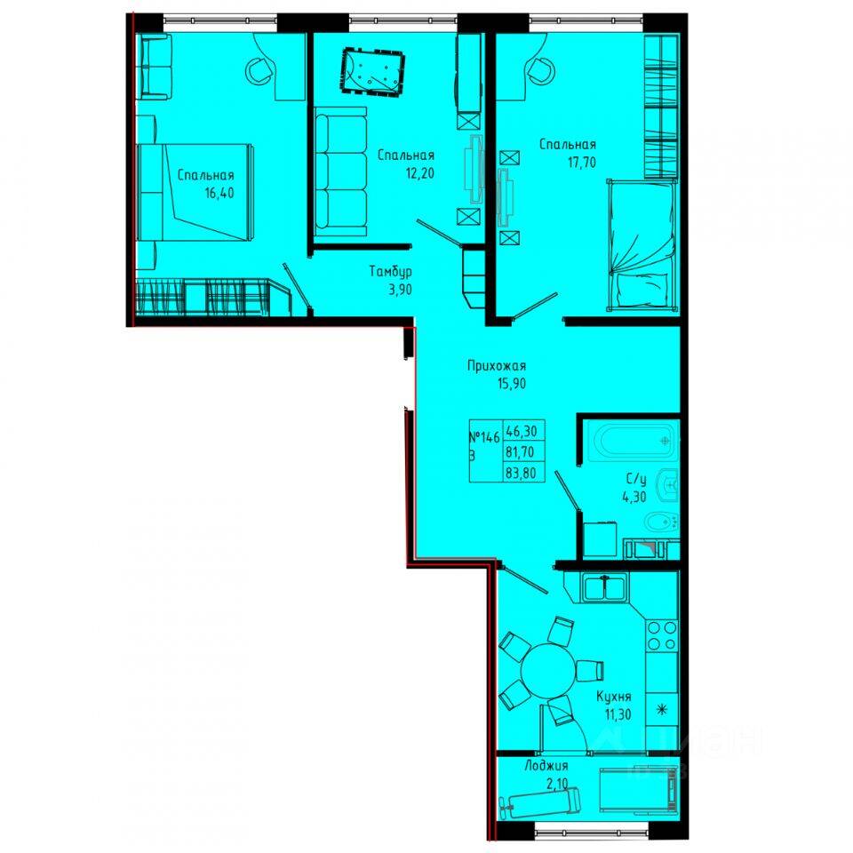 3-комн. квартира, 83,8 м², в ЖК Pixel