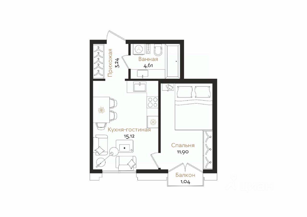 1-комн. квартира, 35,18 м², в ЖК ID Petrogradskaya