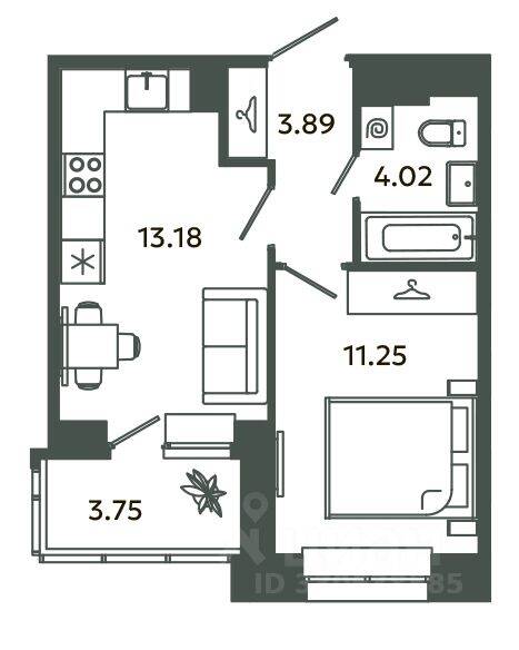 1-комн. квартира, 32,34 м², в ЖК Загляденье