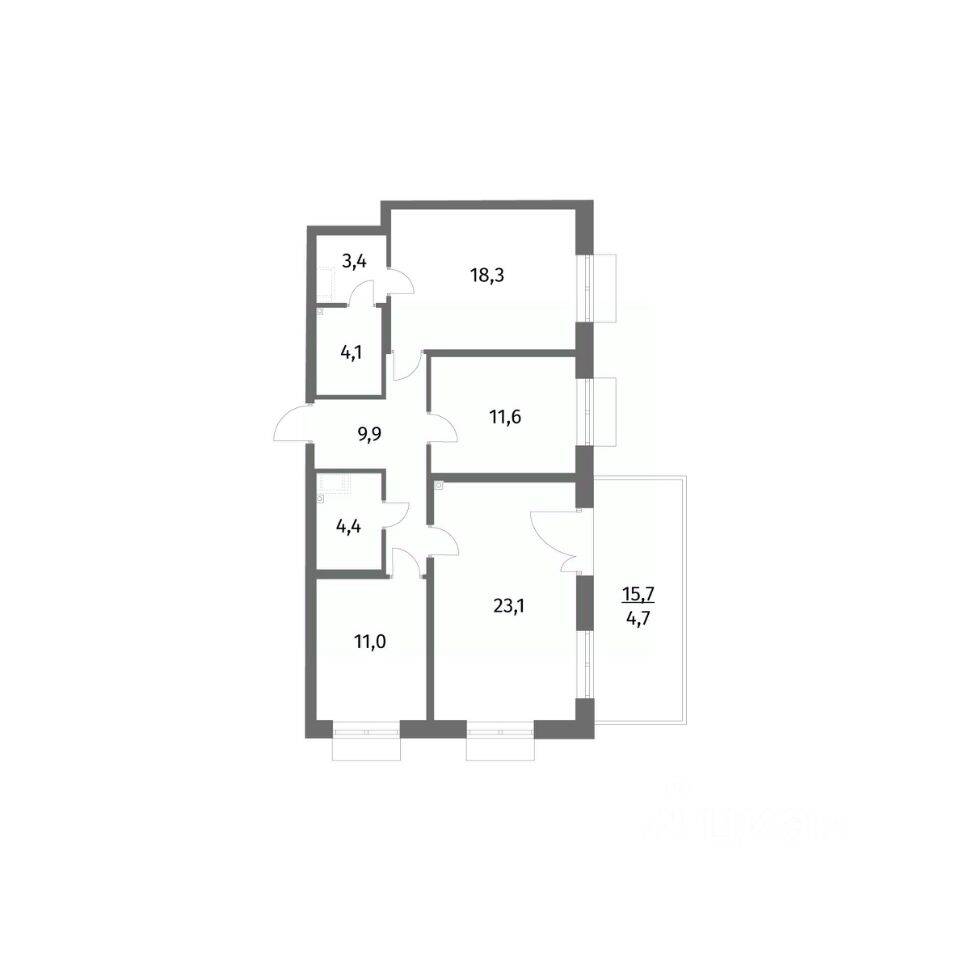 3-комн. квартира, 90,5 м², в ЖК Парусная 1