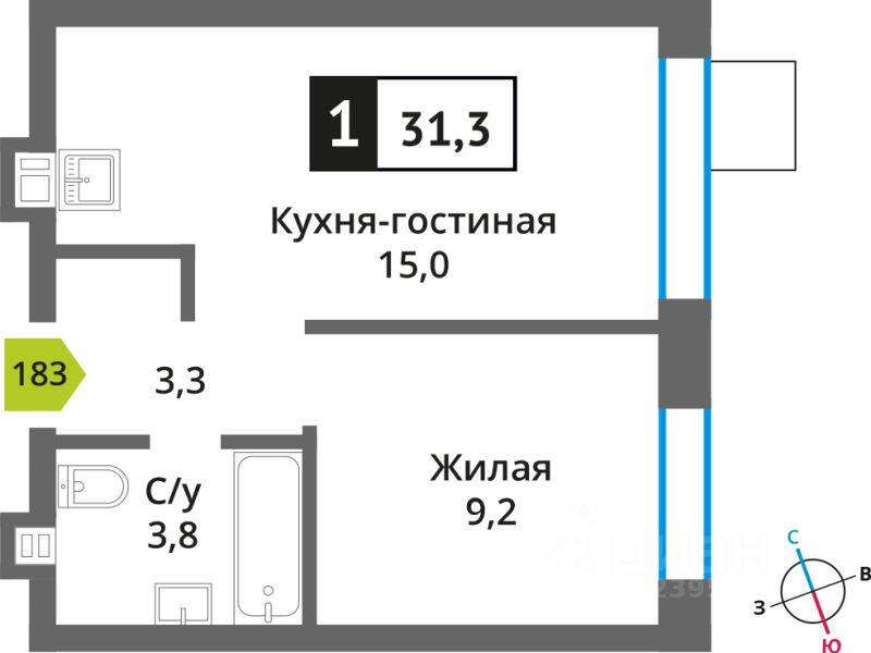 Квартира-студия, 31,3 м², в ЖК Никольский квартал Отрада