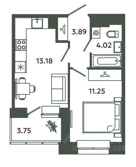 1-комн. квартира, 32,34 м², в ЖК Загляденье