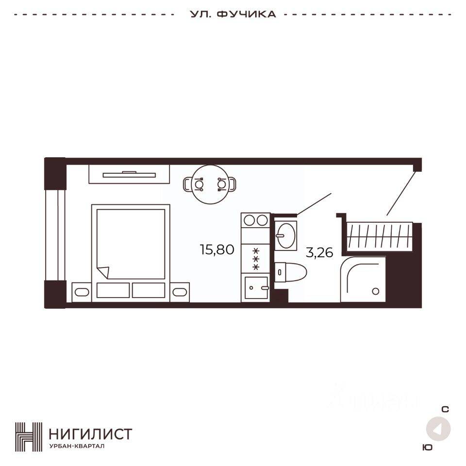 Планировка 1 комнатной квартиры, 19.06 м², в «Нигилист (Concept)»
