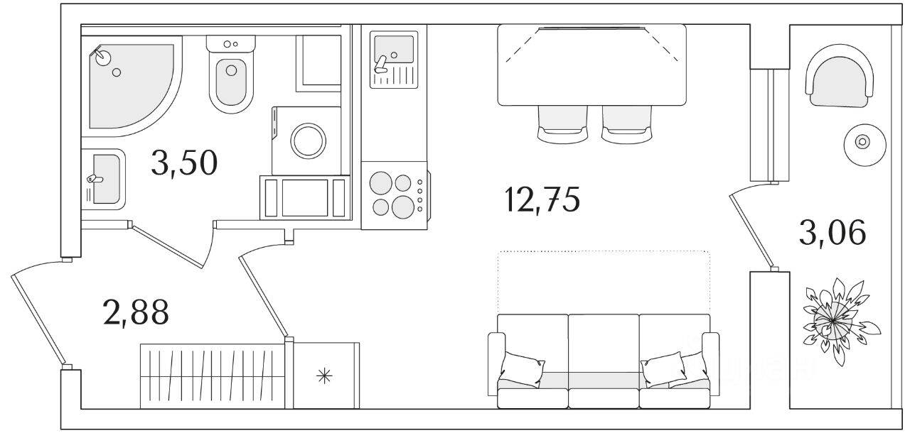 Квартира-студия, 20,66 м², в ЖК Кинопарк