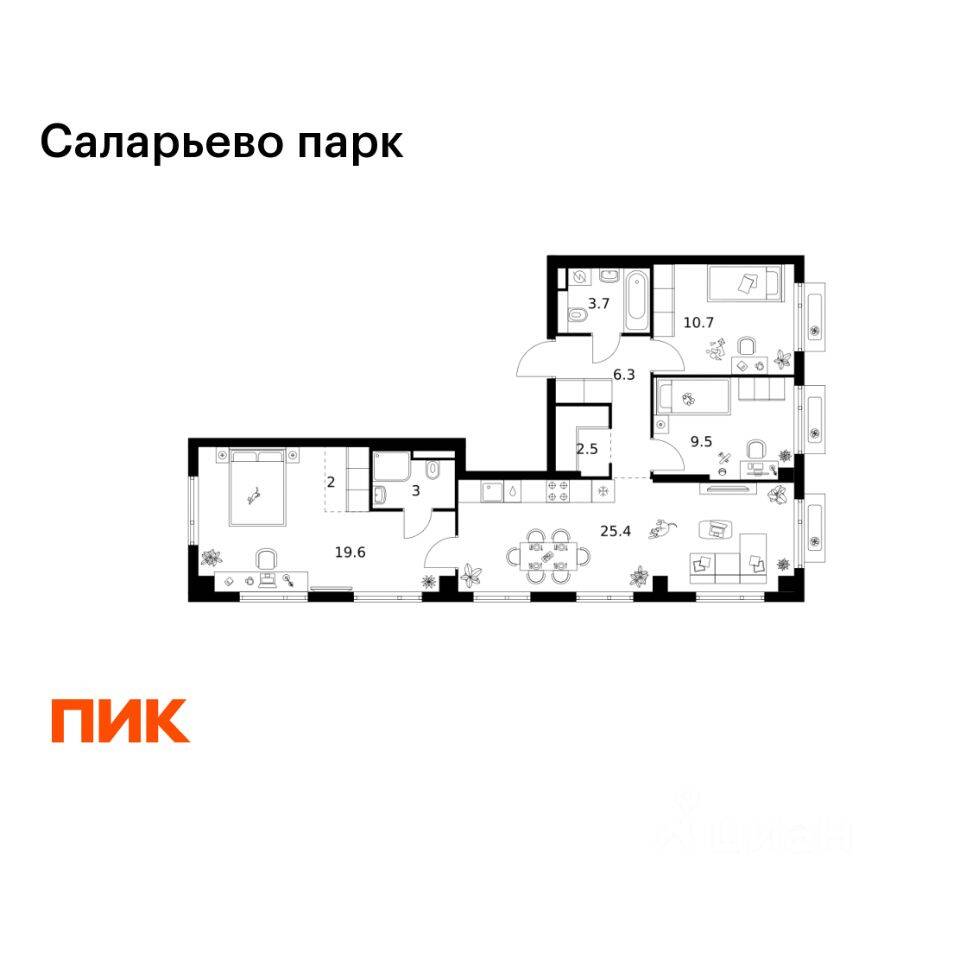 3-комн. квартира, 82,7 м², в ЖК «Саларьево парк»