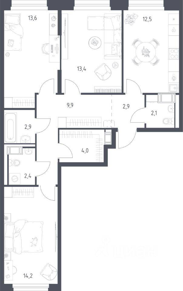 3-комн. квартира, 76,8 м², в ЖК Мытищи Парк