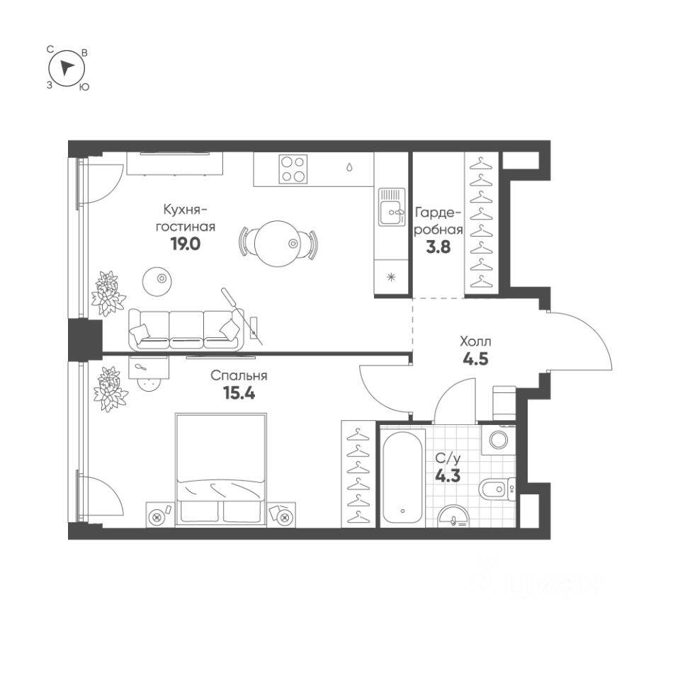 1-комн. квартира, 47 м², в ЖК Жилой квартал Shagal