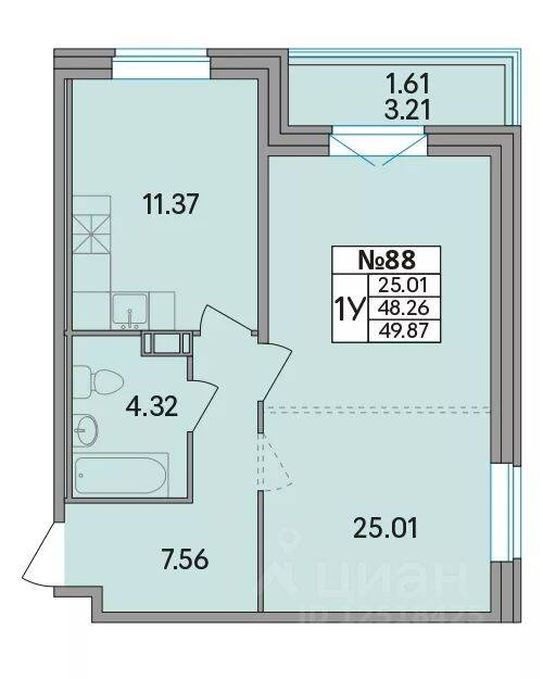 1-комн. квартира, 49,87 м², в ЖК Рождественский квартал