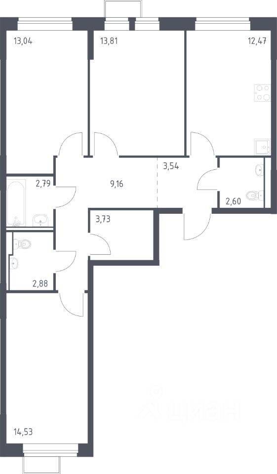 3-комн. квартира, 78,55 м², в ЖК Молжаниново