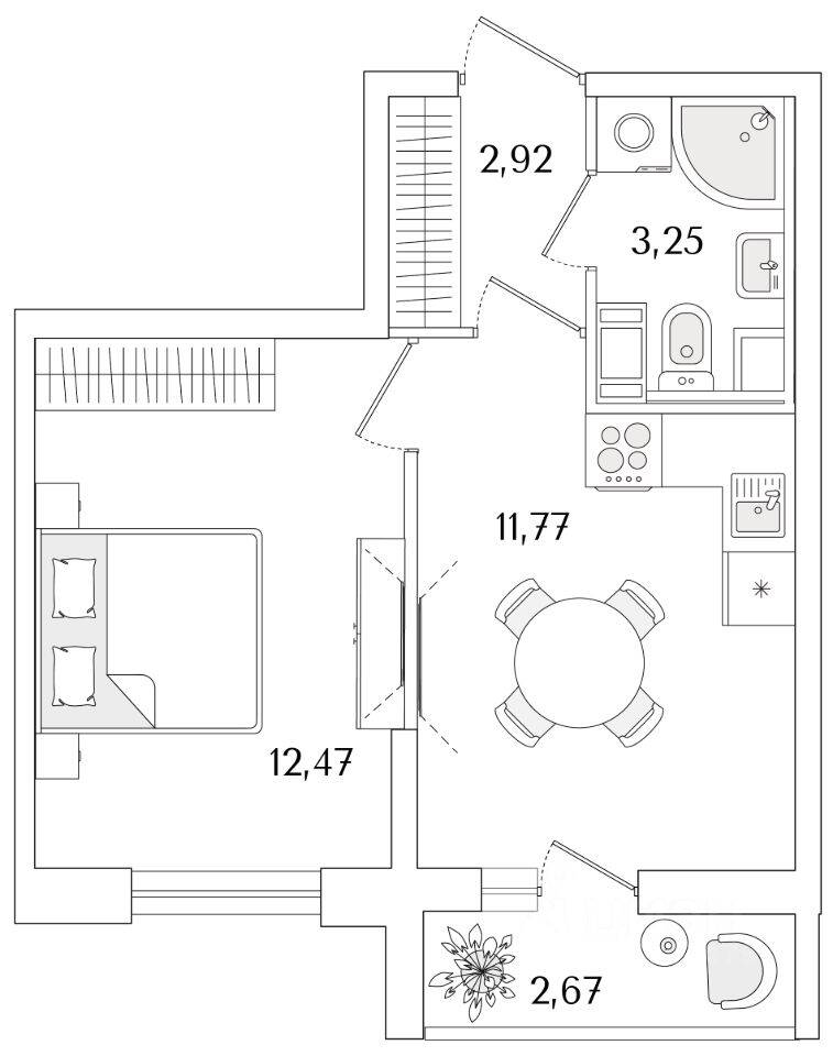 1-комн. квартира, 31,75 м², в ЖК Кинопарк