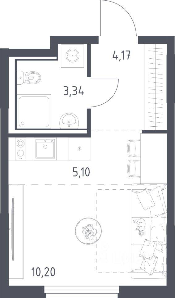 Квартира-студия, 22,81 м², в ЖК «Пригород Лесное»