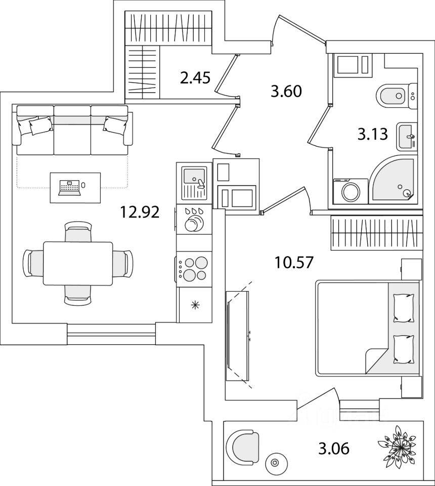 1-комн. квартира, 34,2 м², в ЖК Кинопарк
