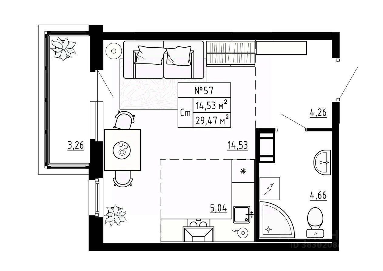 Квартира-студия, 29,47 м², в Малоэтажный ЖК Аннино Сити