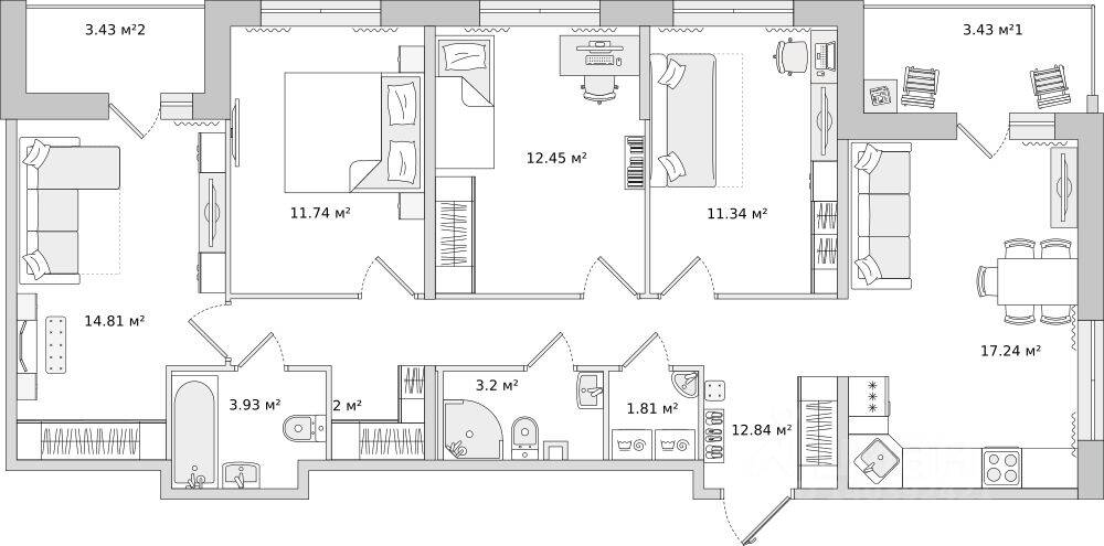 3-комн. квартира, 100,23 м², в ЖК ЦДС «Dreamline»