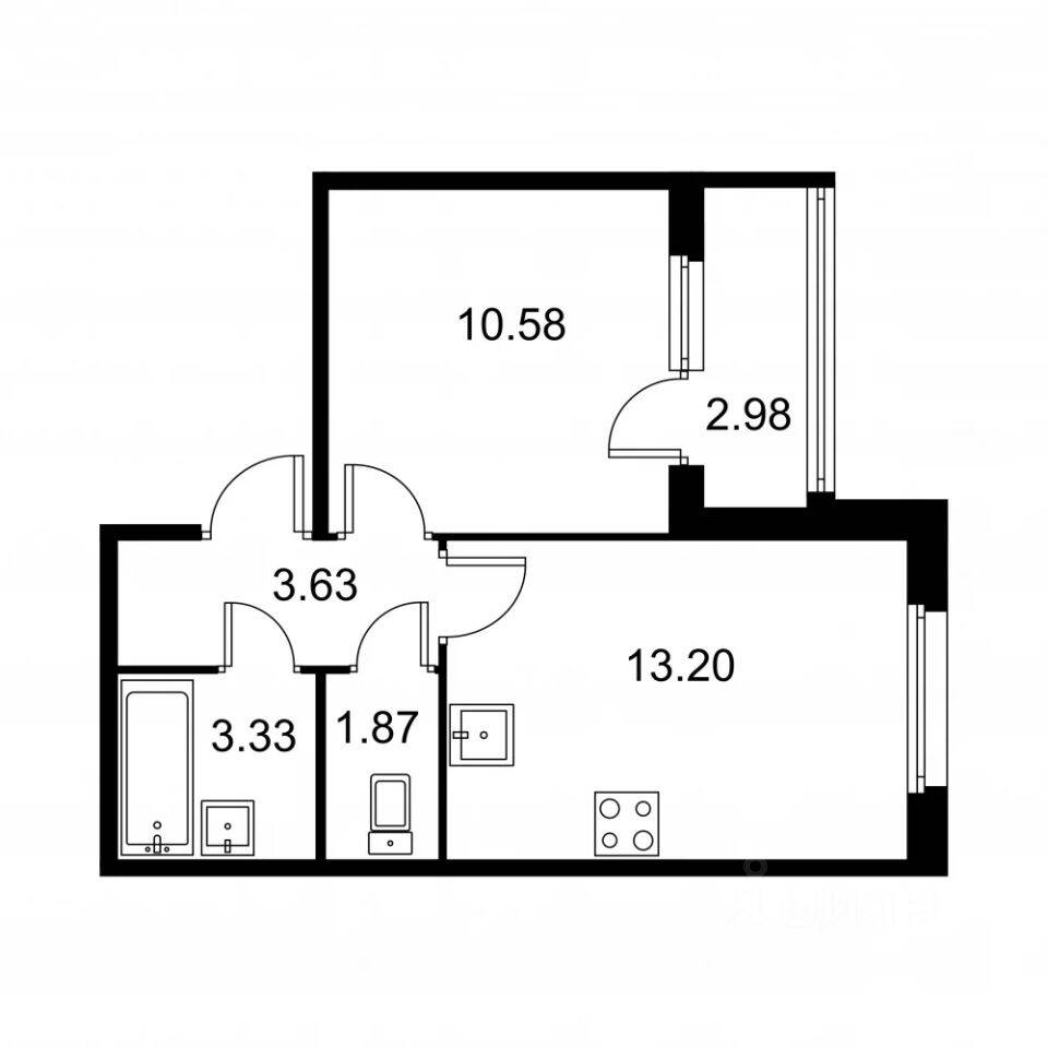 1-комн. квартира, 34,1 м², в ЖК Квартал Заречье