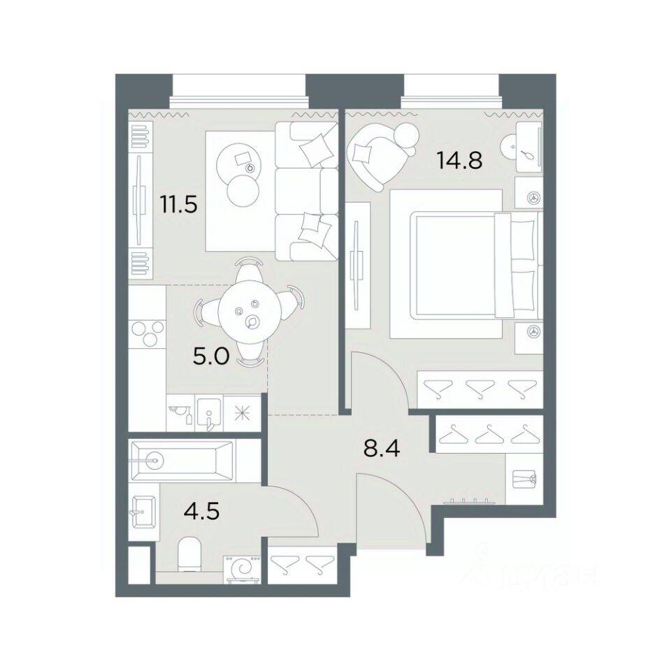 1-комн. квартира, 44,2 м², в ЖК «Станиславский»