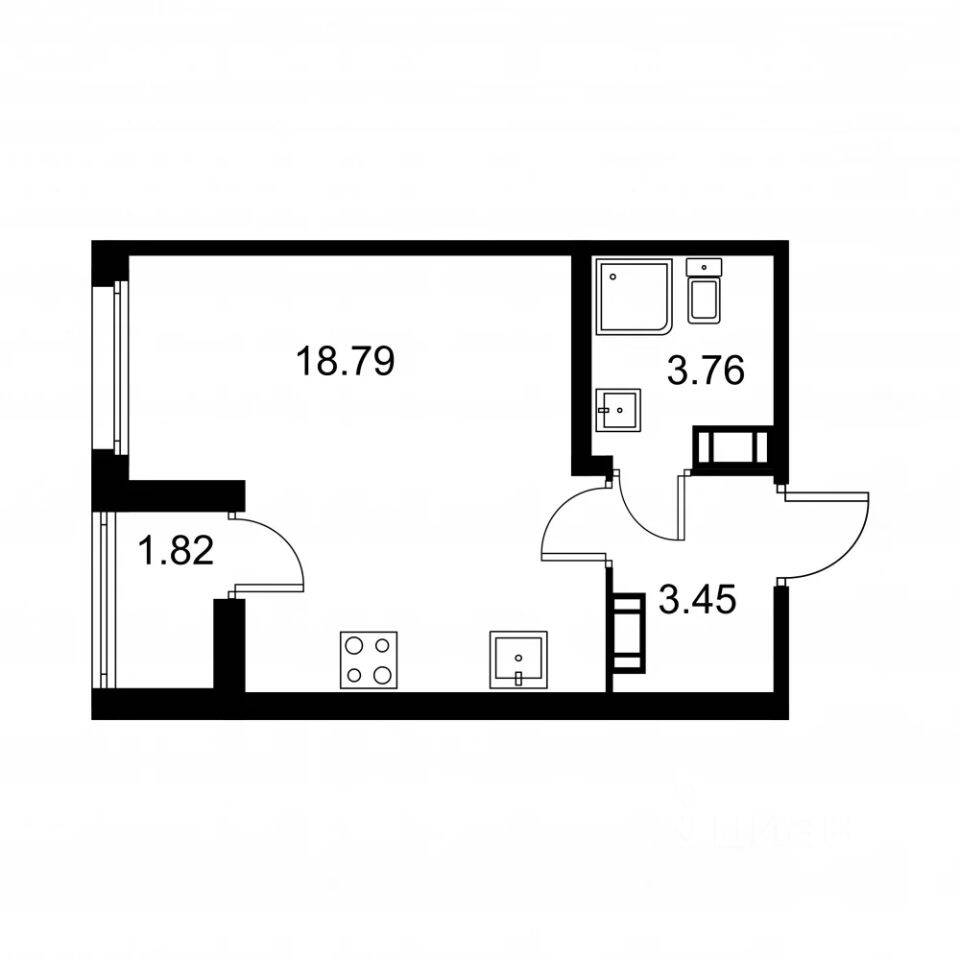 Квартира-студия, 26,91 м², в ЖК Квартал Заречье