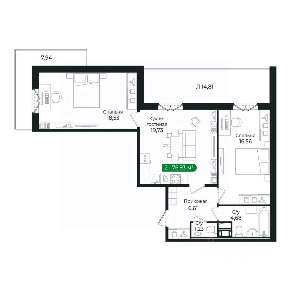 2-комн. квартира, 66,6 м², в ЖК Sertolovo Park