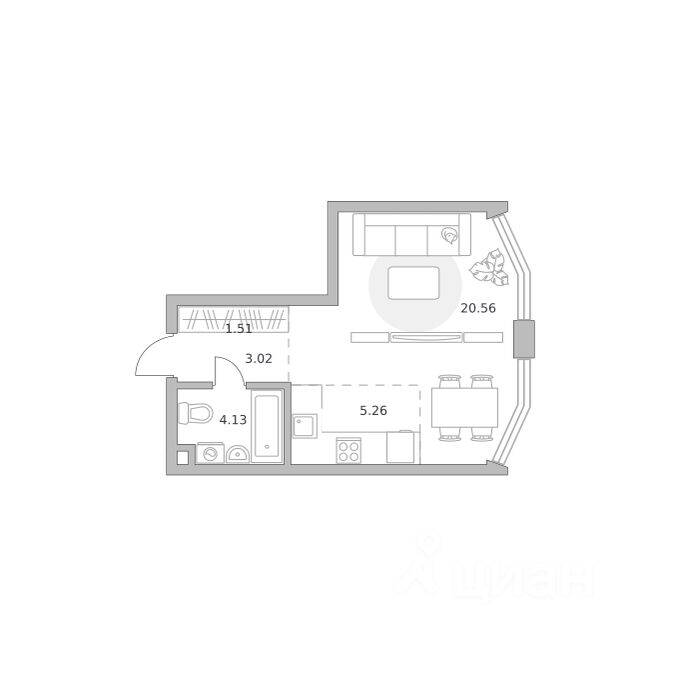 1-комн. квартира, 34,48 м², в ЖК «Мнёвники от Гранель»