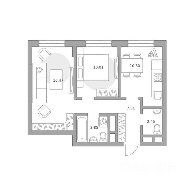 2-комн. квартира, 50,79 м², в Малоэтажный ЖК Живописный