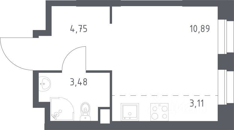 Квартира-студия, 22,23 м², в ЖК ЭкоБунино